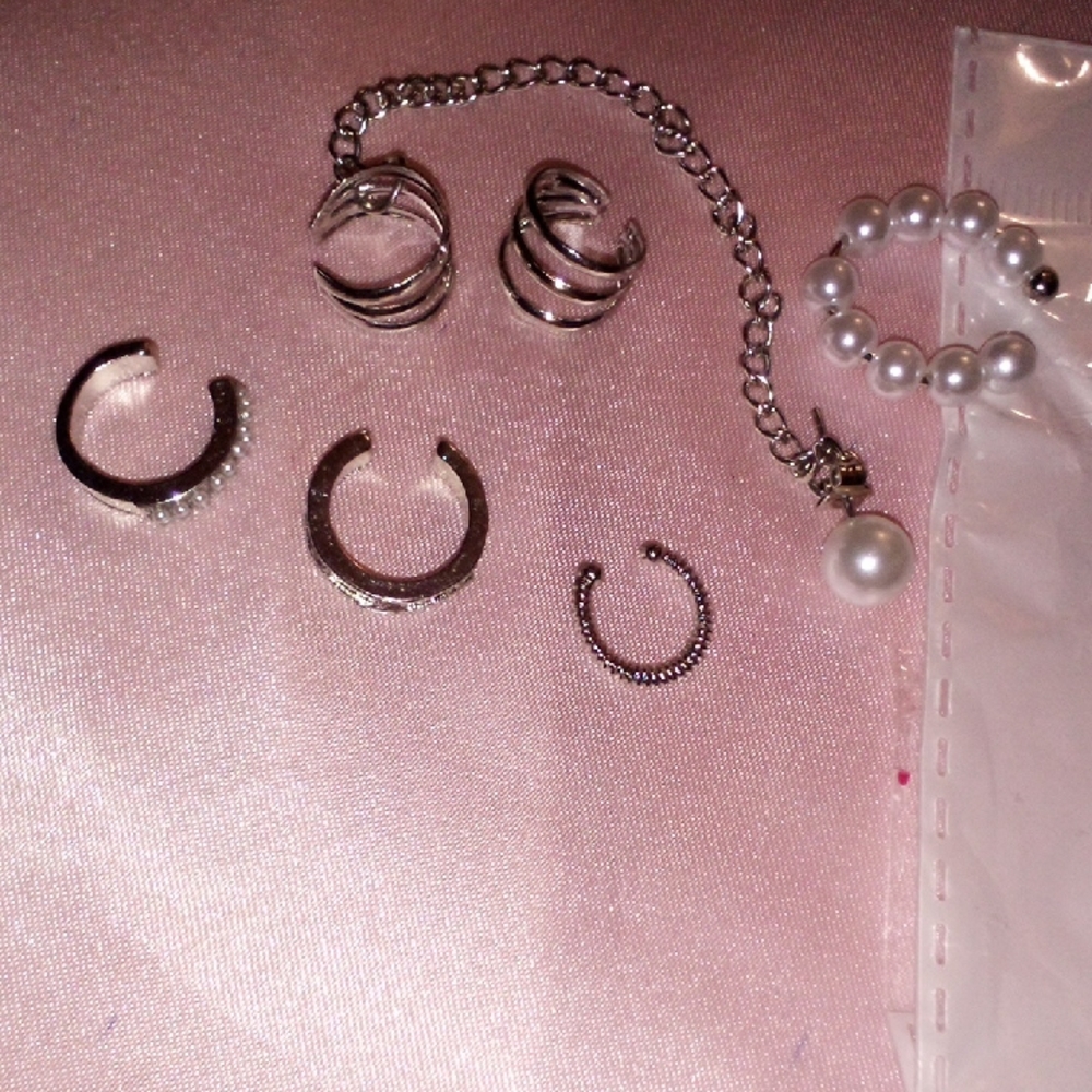 New! Set Of Ear Cuffs & Nose Rings